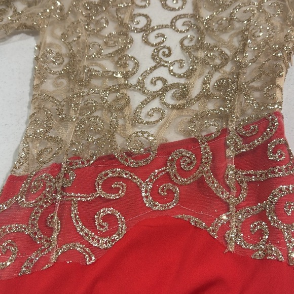 Formal Sheer Red Gold Mermaid Dress Glitter Open Back Small Women’s - Picture 13 of 13